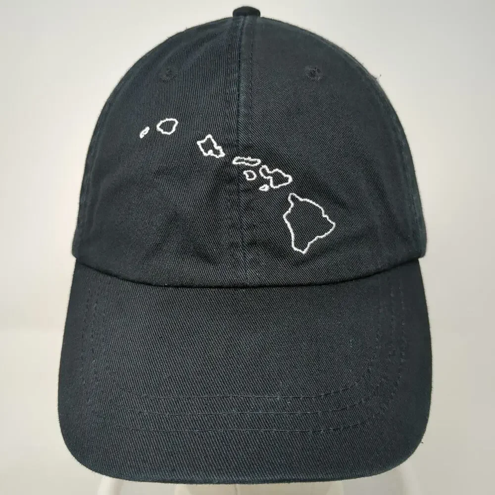Adams Baseball Cap Black One Size Hawaii Aloha State Leather Strapback Hat